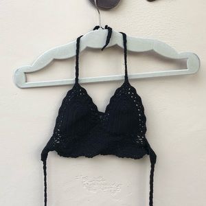 Black crochet tie top